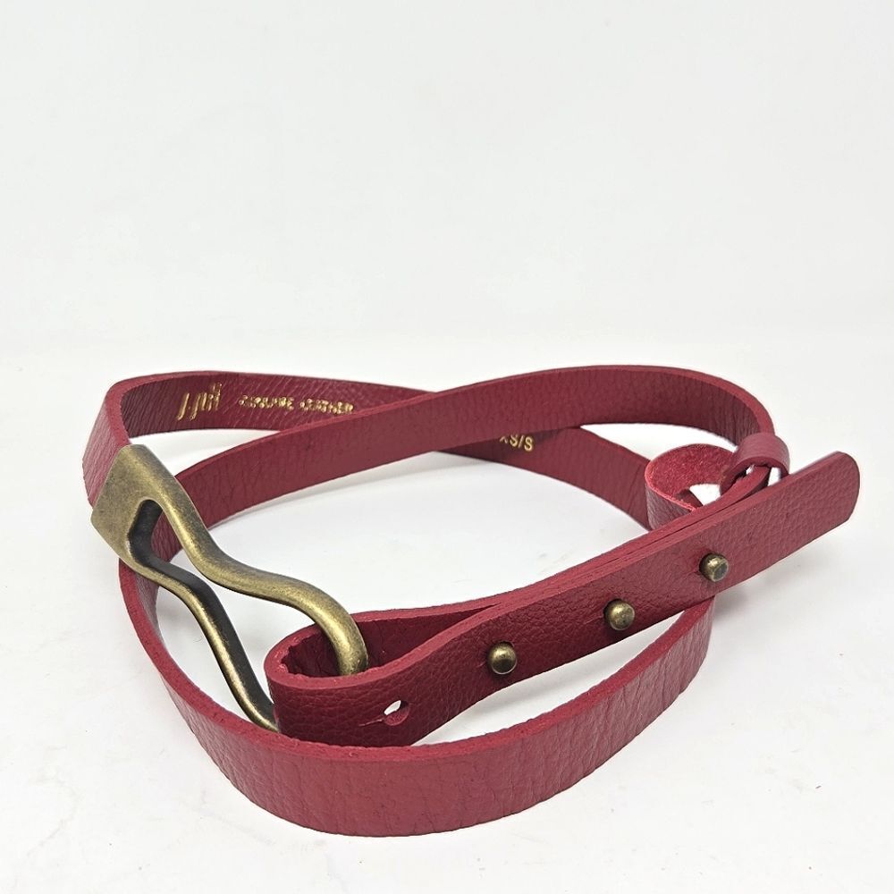 J JILL Belt Womens Size S Red Leather Brass Loop Buckle Casual Skinny Boho
